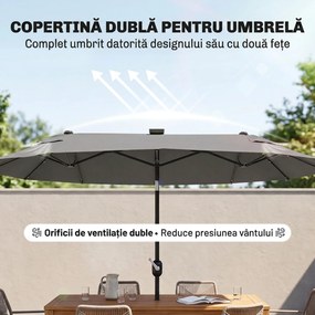 Outsunny Umbrelă de Terasă cu Două Fețe, Bază în Cruce, Sistem de Înclinare și Manivelă | Aosom Romania