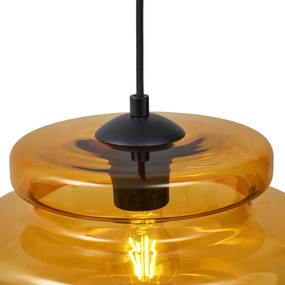 Lampă suspendată retro neagră cu sticlă portocalie cu 3 lumini - Denise