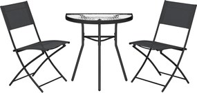 Outsunny Set bistro de exterior, mobilier de terasă 3 piese cu scaune pliante, masă din sticlă semicirculară, negru | Aosom Romania