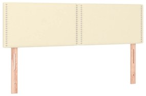 Pat box spring cu saltea, crem, 140x190 cm, piele ecologica Crem, 140 x 190 cm, Culoare unica si cuie de tapiterie