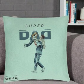 Cadou pentru Tata - Perna Personalizata Super DAD Tata si Fiica, 40x40 cm, Verde Menta, Husa Detasabila, Perna Inclusa, BEKZ®