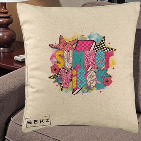 Perna Decorativa Summer Vibes Colorata, 40x40 cm, Bej, Husa Detasabila, Perna Inclusa, BEKZ®