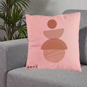 Perna Decorativa Geometric Boho Forme Terracotta, 40x40 cm, Roz, Husa Detasabila, Perna Inclusa, BEKZ®