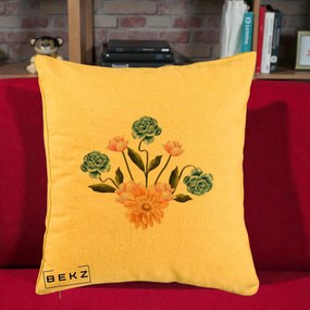 Perna Decorativa Buchet Primavara Acuarela, 40x40 cm, Galben, Husa Detasabila, Perna Inclusa, BEKZ®