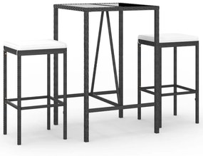 3187631 vidaXL Set mobilier bar de grădină cu perne, 3 piese, negru, poliratan