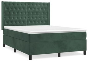 3132858 vidaXL Pat box spring cu saltea, verde închis, 140x190 cm, catifea