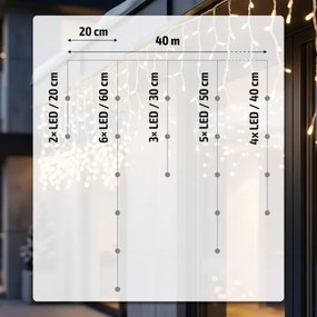 BRILAGI - Instalație luminoasă LED de exterior pentru Crăciun, 800 LED/8 funcții, 43 m, IP44, alb cald, cu țurțuri
