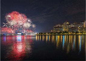 Tablou pe sticlă cu artificii in Singapur (70x50 cm)