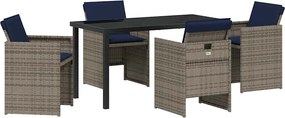 vidaXL Set de masă pentru grădină cu pernă 5 pcs Gri poliratan