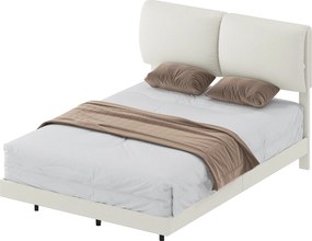 HOMCOM Pat dublu 135x190 cm Somier cu tăblie căptușită Efect plutitor Structură metalică Bej | Aosom Romania