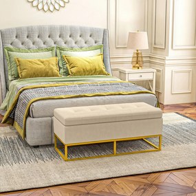 HOMCOM Bancă de Depozitare Rectangulară cu Șezut Căptușit și Picioare din Oțel, 110x44x49 cm, Bej | Aosom Romania
