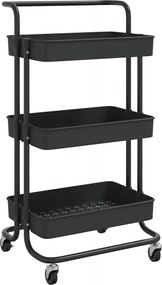 vidaXL Cărucior de bucătărie 3 niveluri negru 42x35x85 cm fier/ABS