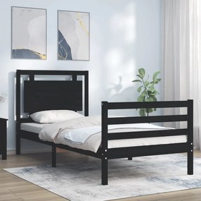 3194045 vidaXL Cadru de pat cu tăblie, negru, 100x200 cm, lemn masiv