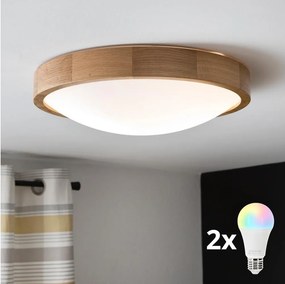 BRILAGI-LED plafonieră dimabilă RGBW CARVALHO SLIM, 2x E27/12W/230V, Wi-Fi, stejar, Ø37 cm