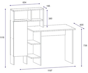 Birou Slate Alb - Oak 120x60x112 cm