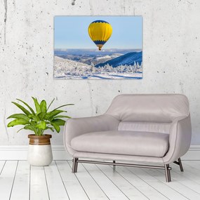 Tablou pe sticlă - Zbor peste peisaj de iarnă (70x50 cm)