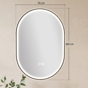 HOMCOM Oglindă de Baie Ovală cu LED 70x100 cm, Bluetooth, Memorie, Butoane Tactile, Antiaburire | Aosom Romania