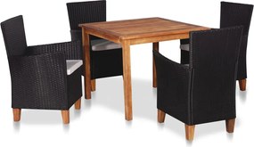 vidaXL Set mobilier de exterior, 5 piese, negru și maro, poliratan