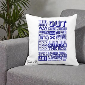Perna Decorativa Citate Creativitate Albastru, 40x40 cm, Alba Mata, Husa Detasabila, Perna Inclusa, BEKZ®