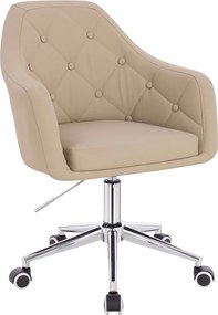 HR831K Scaun Crem Piele Ecologica Premium Soft cu Bază Cromata