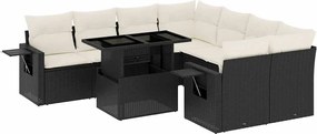 vidaXL Set mobilier de grădină cu perne, 9 piese, negru, poliratan