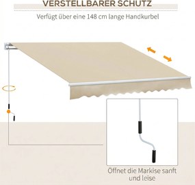 Outsunny Copertină Rabatabilă Exterior, Copertină Extensibilă, Copertină Tip Roll-Up cu Deschidere Manivelă, 350x250 cm, Crem | Aosom Romania