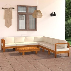 3057940 vidaXL Set mobilier grădină perne alb crem, 8 piese, lemn masiv acacia