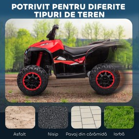 HOMCOM  ATV 12V pentru copii cu cauciucuri late, masina, faruri LED, claxon, muzica, pentru 3-5 ani, rosu | Aosom Romania