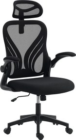 HOMCOM Scaun de Birou Ergonomic cu Brațe Rabatabile și Spătar Pliabil, Scaun de Birou cu Funcție Balansoar, Tetieră Reglabilă, Șezut Rotativ, Negru | Aosom Romania