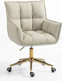 HR560K Scaun Ecru Piele Ecologica Premium Soft cu Bază Aurie