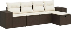 vidaXL Set canapele de grădină cu perne, 5 piese, maro, poliratan