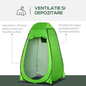 Cort de Dus Outsunny pentru Exterior cu Usa cu Fermoar, Geanta pentru Transport, 126x124x189cm, Verde | Aosom Romania
