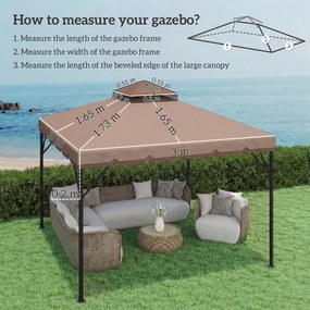 Outsunny Prelată de schimb 3x3 m cu acoperiș dublu Orificii de drenaj și UPF 30+ Doar prelată NU include cadru Kaki | Aosom Romania