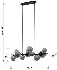 Lustră pe cablu ONLI PALOMA 10xG9/10W/230V negru/fumuriu