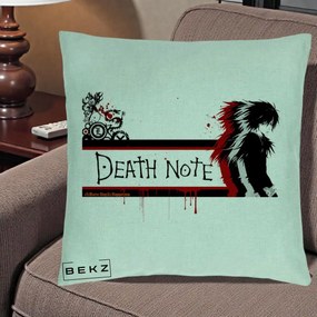 Perna Personalizata Death Note L Lawliet Rosu-Negru, 40x40 cm, Verde Menta, Husa Detasabila, Perna Inclusa, BEKZ®