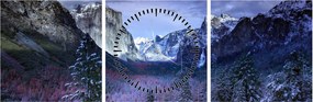 Tablou cu peisaj montan iarna (cu ceas) (90x30 cm)