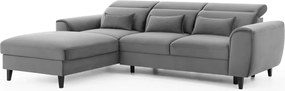 Colțar gri extensibil/cu spațiu de depozitare cu tapițerie din catifea (cu colț pe partea stângă/cu șezlong) Foble – ELTAP