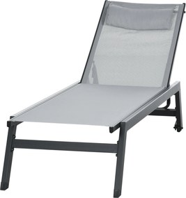 Outsunny Șezlong de soare din aluminiu și textilenă cu roți și pernă pentru cap, spătar reglabil gri deschis | Aosom Romania