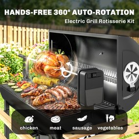 Outsunny Grătar pe Cărbuni Portabil Grătar pe Cărbuni Tip Butoi cu Rotisor Electric Rafturi Pliabile Roți Termometru | Aosom Romania