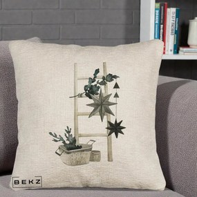 Perna Decorativa Scara Scandinavica cu Stele, 40x40 cm, Bej Canapea, Husa Detasabila, Perna Inclusa, BEKZ®