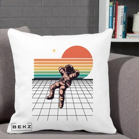 Perna Decorativa Astronaut Retro Space, 40x40 cm, Alba Mata, Husa Detasabila, Perna Inclusa, BEKZ®