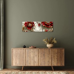 Tablou - Flori 3D Roșu-Auriu (cu ceas) (90x30 cm)