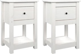 vidaXL Noptiere, 2 buc., alb, 40x35x61,5 cm, lemn masiv de pin