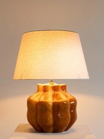 Lampa de masa, din ceramica, portocalie, cu abajur din in si bumbac natural, Fleury