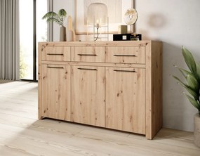 Comodă 3-door JANEZ – 150x47x102 cm – Stejar Artisan / Negru