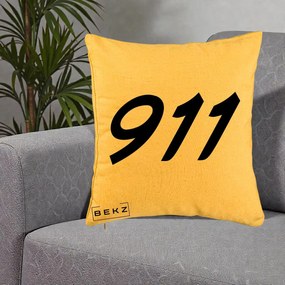 Perna Personalizata 911 Bold, 40x40 cm, Galben, Husa Detasabila, Perna Inclusa, BEKZ®