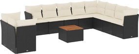 vidaXL Set canapele de grădină cu perne, 11 piese, negru, poliratan