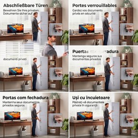 HOMCOM Dulap de birou din oțel cu 3 uși independente cu încuietoare și 2 chei, 45x38x180 cm, gri deschis | Aosom Romania