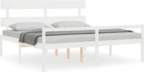 vidaXL Cadru de pat senior cu tăblie, alb, Super King Size, lemn masiv