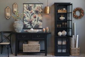 Vitrina din lemn masiv si furnir, negru, cu 2 usi si rafturi, aspect rustic, Marseille